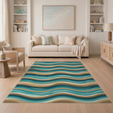 Blue and Teal Coastal Beach Teal Ocean Wave Area Rug