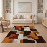 Distressed Brown Tan Patchwork Area Rug