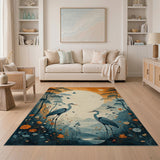 ODIKA Japanese Heron Nature Art Washable Area Rug - Low Pile & Non-Slip
