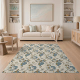 Teal Iris Bloom Floral Vintage Area Rug