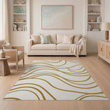 Gold and Silver Shimmering Gold Wave Abstract Area Rug