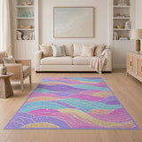 Multi-color and Patterns Abstract Area Vibrant Multi-Color Wavy Abstract Area Rug