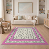 Pink Border Geometric Lattice Area Rug