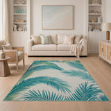 Blue and Teal Palm Leaf Coastal Area Rug