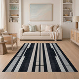 Black and White Modern Black White Geometric Stripe Rug