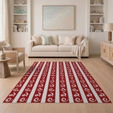 Red and White Striped Swirl Area Rug