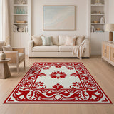 Elegant Red Floral Border Area Rug