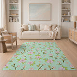 Pink Roses Daisies Mint Green Floral Rug