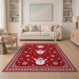 ODIKA Red Snowman Christmas Washable Area Rug - Low Pile Non-Slip Holiday Decor