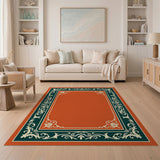 Elegant Orange Floral Border Area Rug