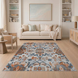 Burnt Orange Floral Vintage Area Rug