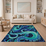 Blue Octopus Coastal Area Rug