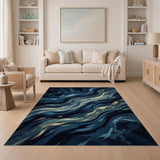 Midnight Blue Swirling Waves Area Rug