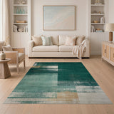 Emerald Green Distressed Abstract Block Rug