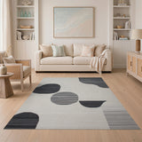 Abstract Grey Organic Shapes Beige Area Rug
