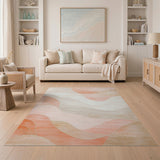 ODIKA Modern Abstract Wavy Terracotta Washable Area Rug - Low Pile Non-Slip Carpet