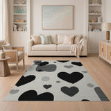 Modern Black Heart Scatter Area Rug