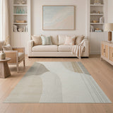 Beige and Neutral Fluid Beige Abstract Area Rug