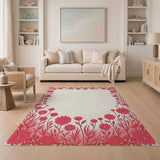 Pink Vintage Pink Floral Border Area Rug