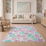 Whimsical Pink Teal Cloud Hearts Area Rug
