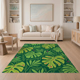 Boho Chic Vibrant Monstera Leaf Green Area Rug