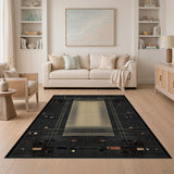Geometric Pixel Grid Area Rug - Black Beige