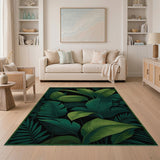 Lush Green Banana Leaf Area Rug on Black