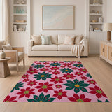 Pink Poinsettia Floral Pattern Rug