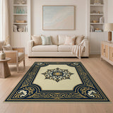 Ornate Navy Gold Medallion Area Rug