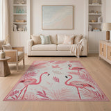 Flamingo Pink Flamingo Palm Leaf Area Rug