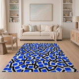 Bold Blue Geometric Squares Area Rug