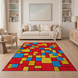 Vibrant Red Geometric Abstract Area Rug