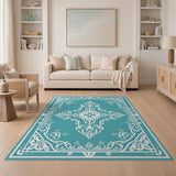 Teal Ornate Filigree Area Rug