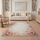 Vintage Pink Hibiscus Floral Area Rug