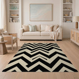Bold Black Zigzag Cream Area Rug
