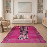 Vibrant Pink Tiger Silhouette Area Rug
