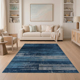 Navy Blue Striped Distressed Vintage Area Rug