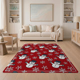 Festive Waving Snowmen Snowflake Red Rug