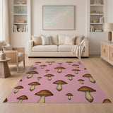 Whimsical Pink Mushroom Pattern Area Rug
