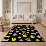Playful Pink Yellow Dog Paws Bones Area Rug