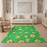 Emerald Green Yellow Floral Vintage Area Rug