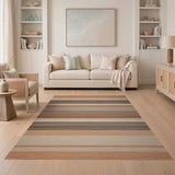 Orange Tan Striped Woven Area Rug
