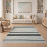 Black White Horizontal Striped Woven Rug