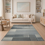 Modern Geometric Stripe Area Rug Black White Grey