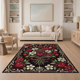 Ornate Red Hearts Roses Bouquet Rug
