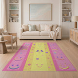 Kids Cartoon Playful Smiley Faces Multi-Color Area Rug