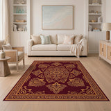 ODIKA Washable Ornate Mandala Area Rug - Burgundy & Gold Traditional Low Pile Carpet