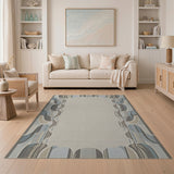 Teal Blue Geometric Border Area Rug