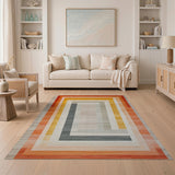 Sunset Orange Nested Frames Geometric Area Rug
