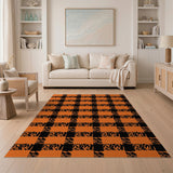 Orange Black Zebra Plaid Area Rug